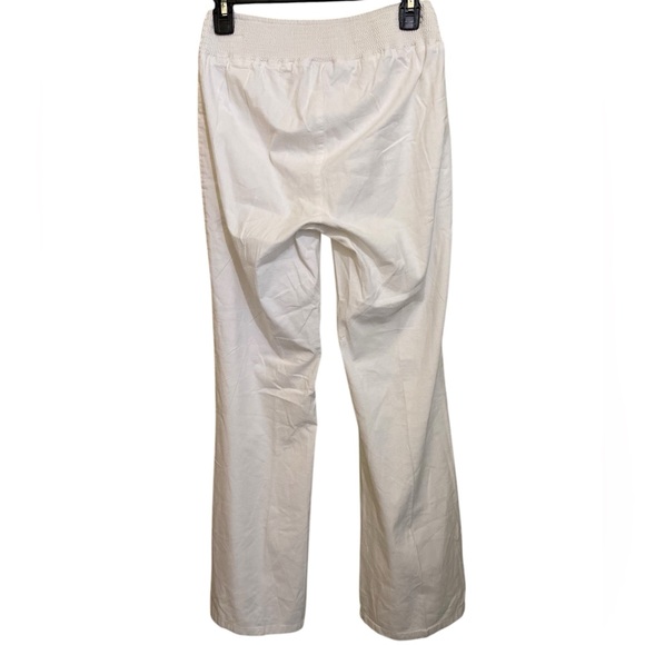 Maternity Pants White Linen Blend Underbelly Smocked Waist Pants Wide Leg SZ S/M - Picture 5 of 12